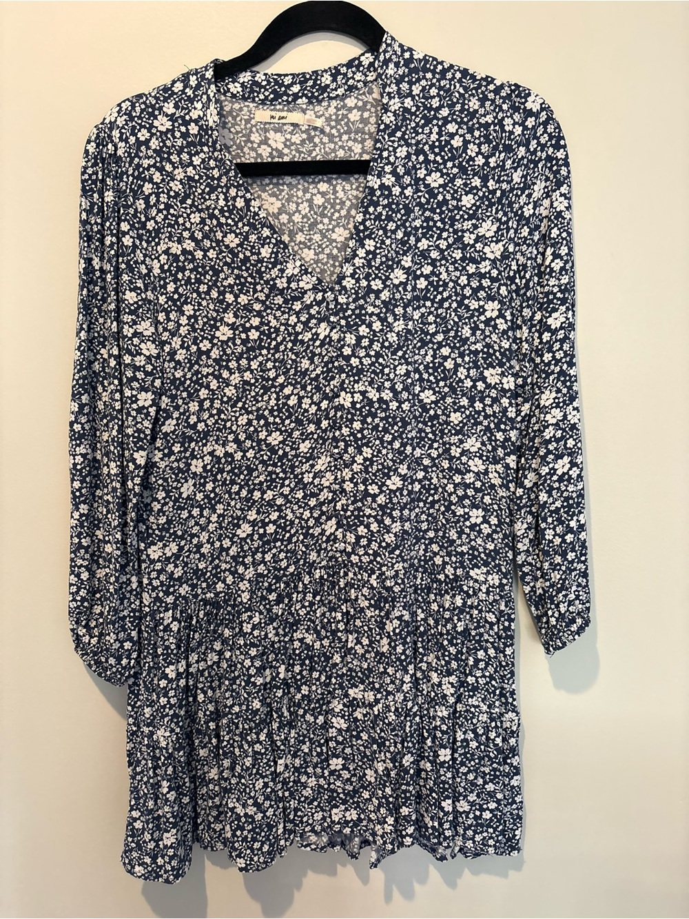 miami Navy and White Long Sleeve Floral Dress